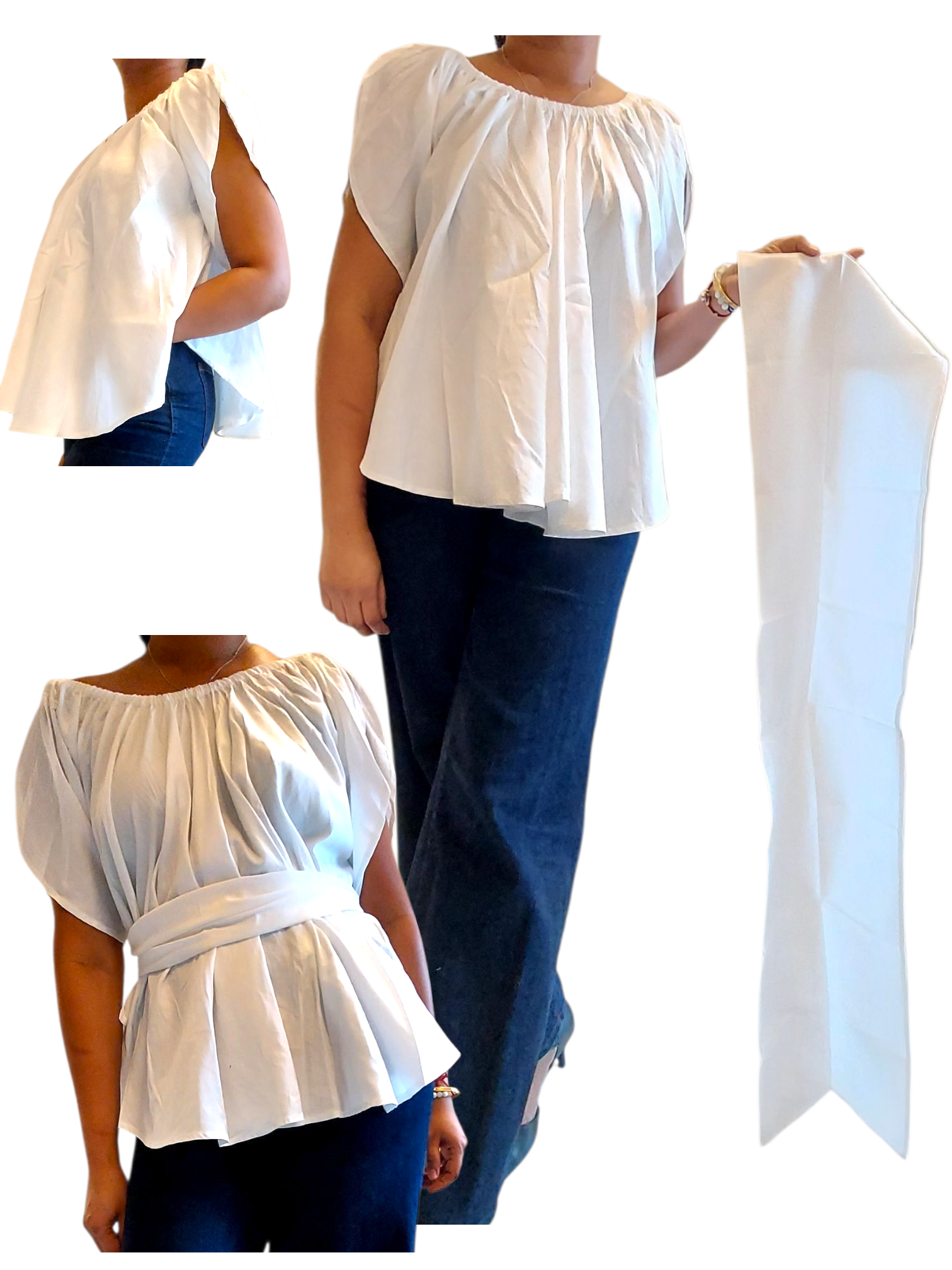 Cap sleeve Flare Blouse - White T014