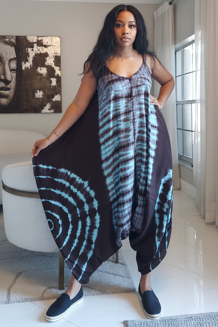 Harem Tie-Dye Jumpsuit 1105 Brown/Aqua