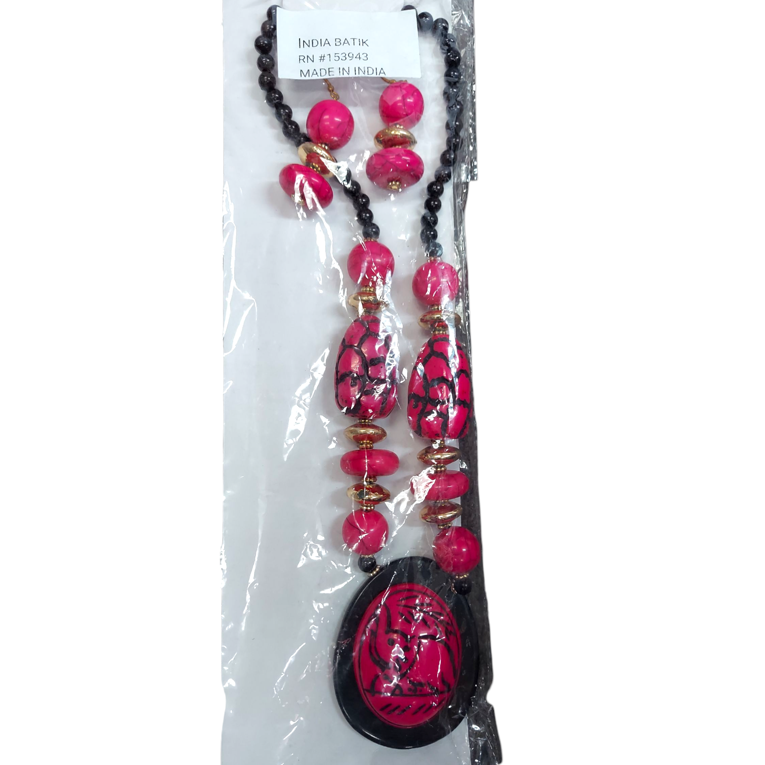 Necklace & Earrings Set / Crackle Elephant