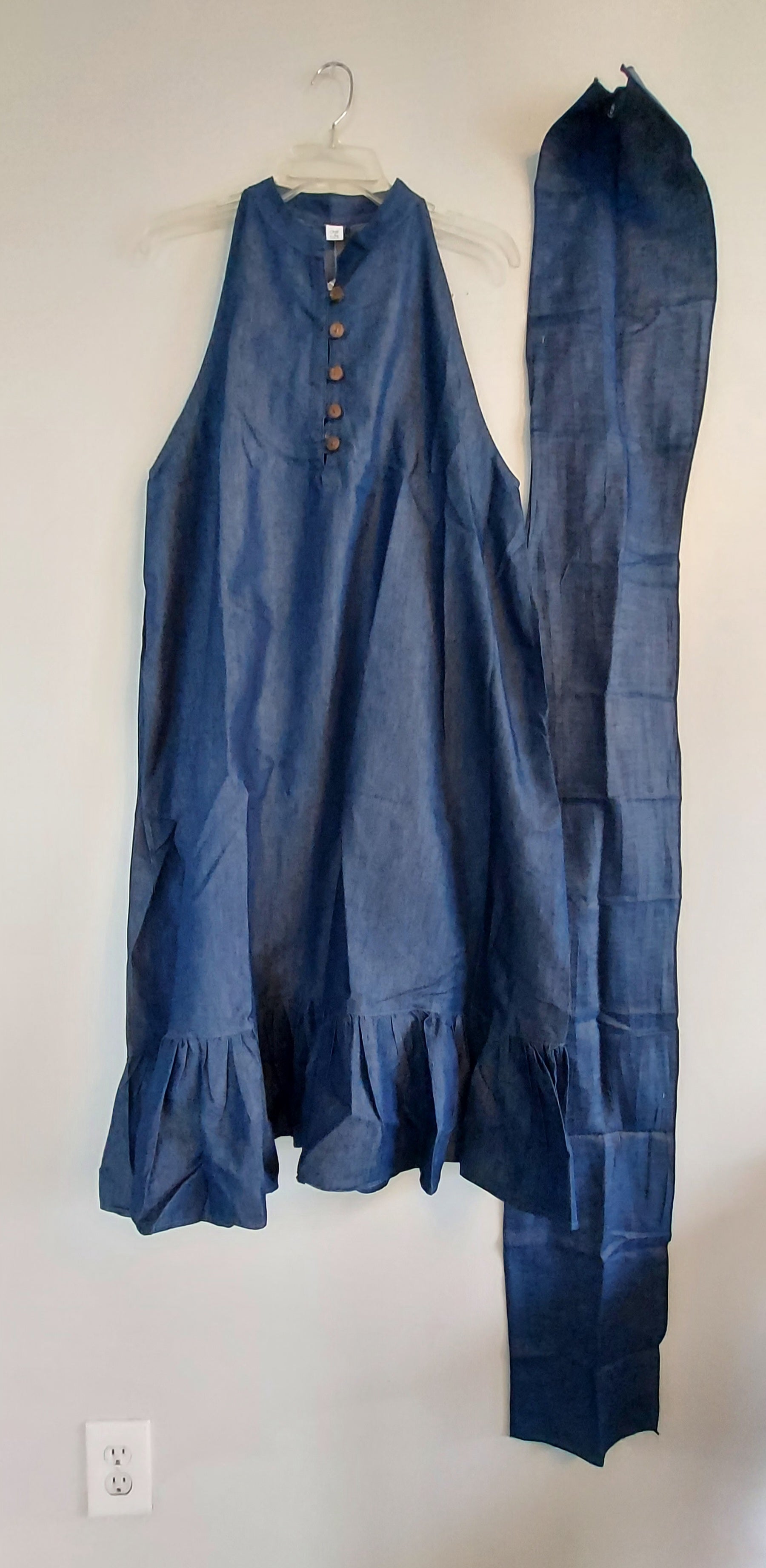 Haltered Neck Button Middi Dress 796 Dark Denim