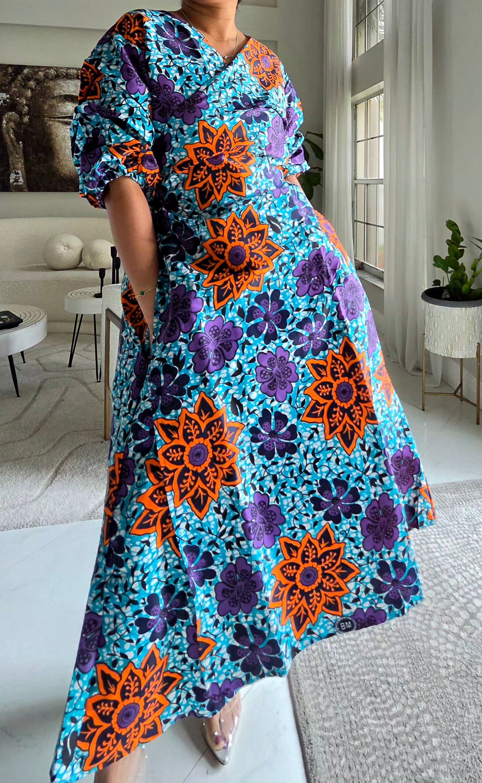 746 Wrap Dress With Puffed Sleeves Print 840