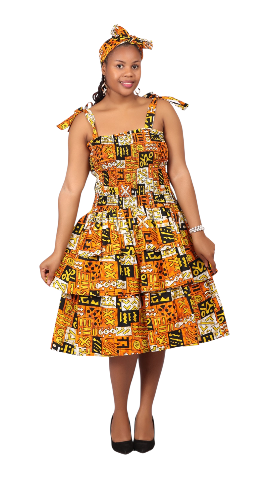 Flounce Dress/Shoulder Straps /African Anarka  Print A KVZ66