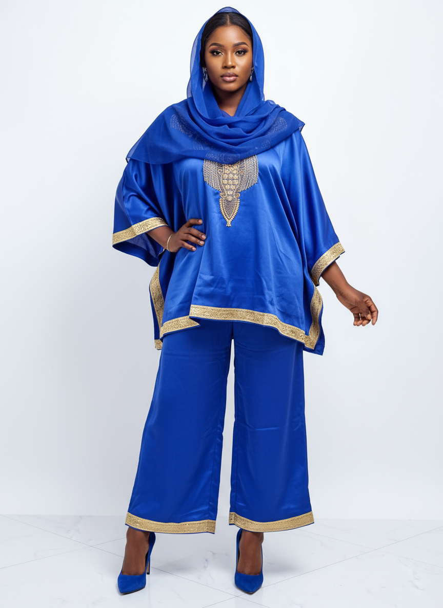 kaftan Palazzo Set Royal Blue And Gold - kP05