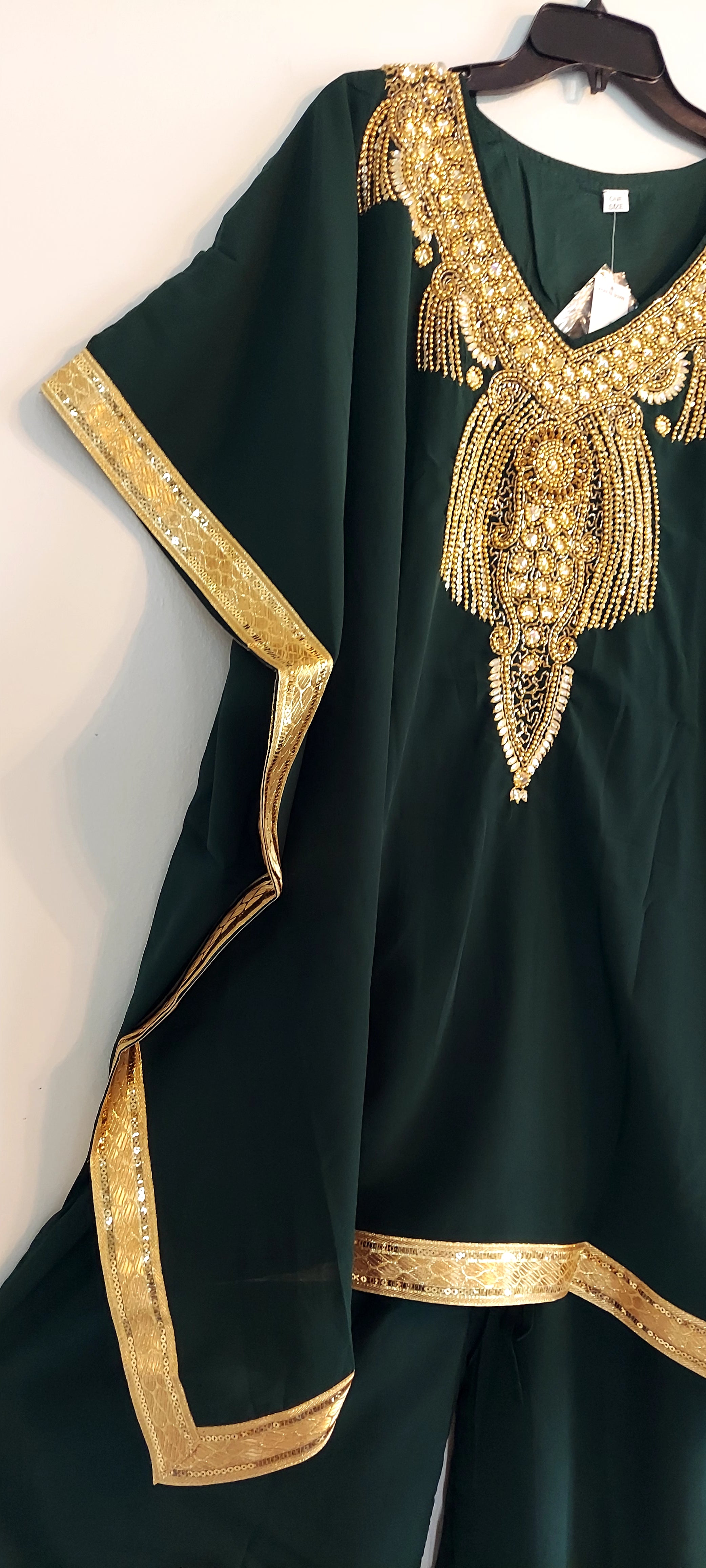 kaftan Palazzo Set Hunter Green And Gold - kP05