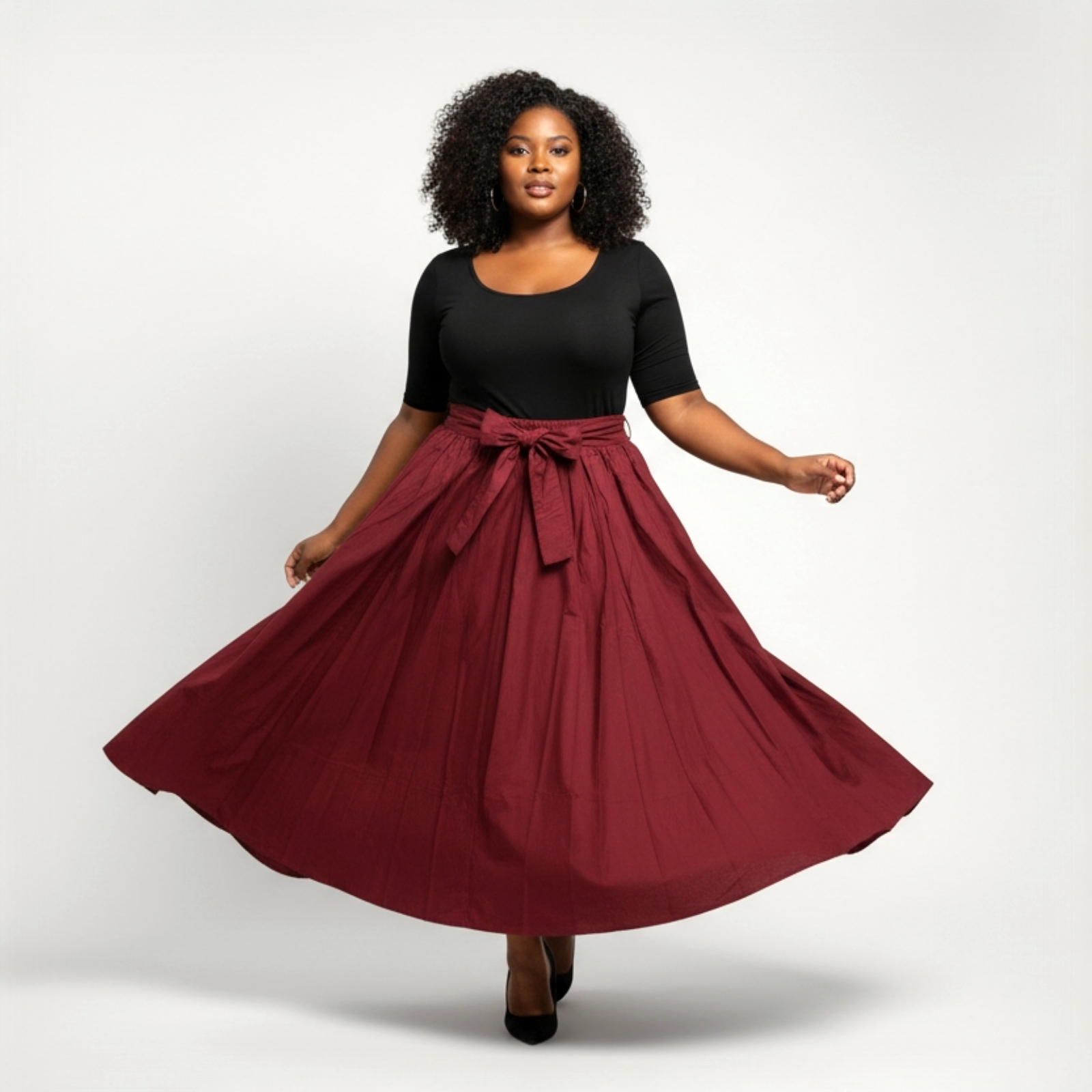 7001- Solid Long Maxi Skirt-Burnt Red