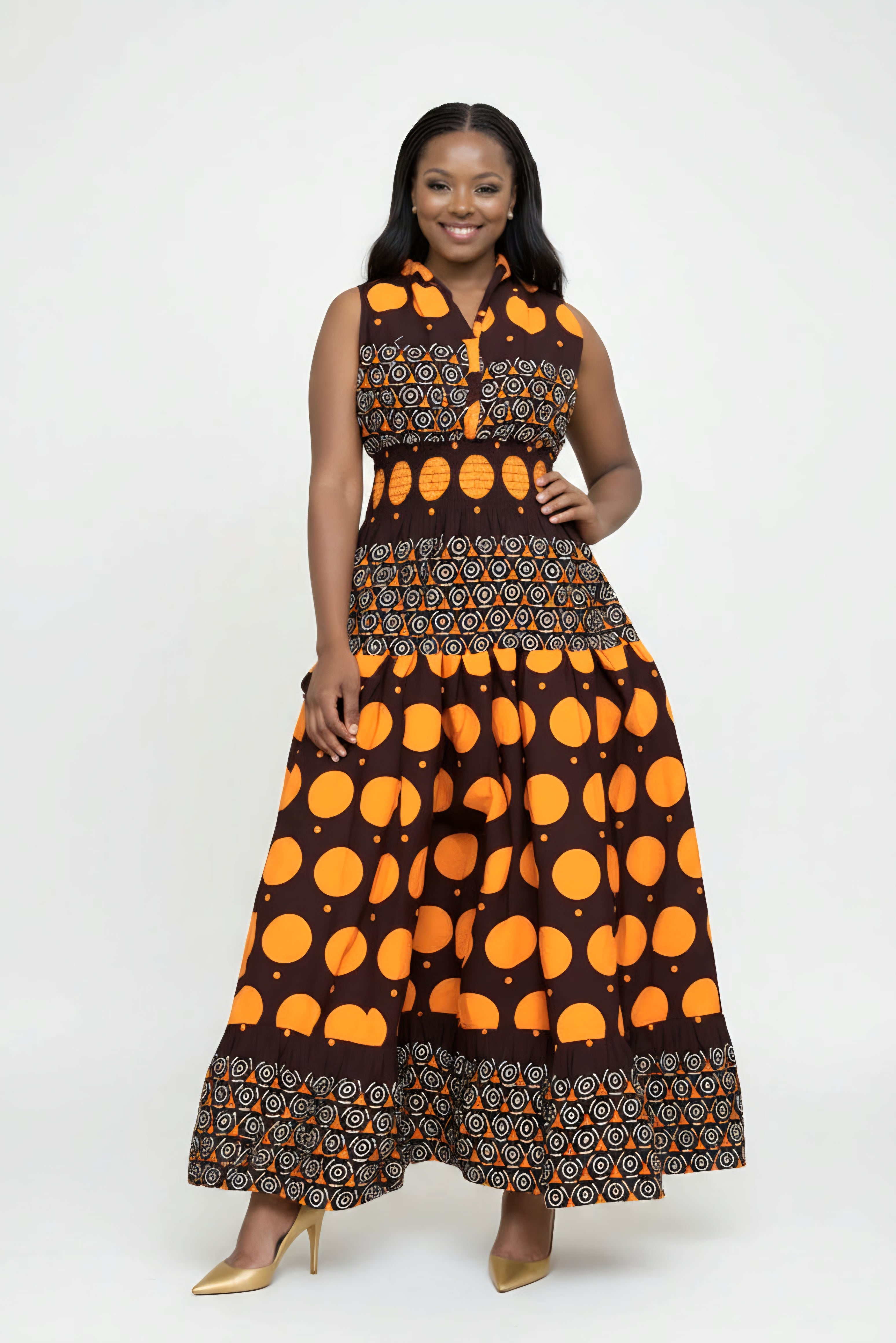 Long Smocked Dress With Scarf 5005-677