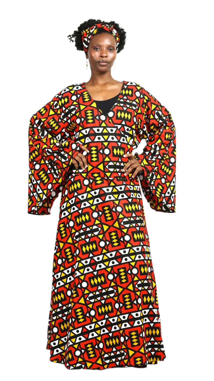 Wrap Dress / Ankara Print - 1360 Red Multi