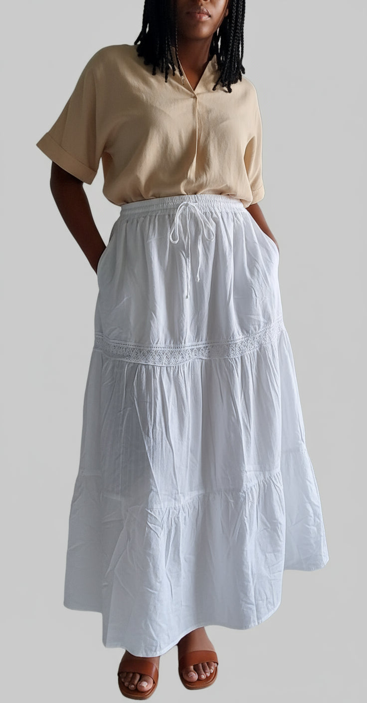 White Cotton Embroidery Skirt CS002