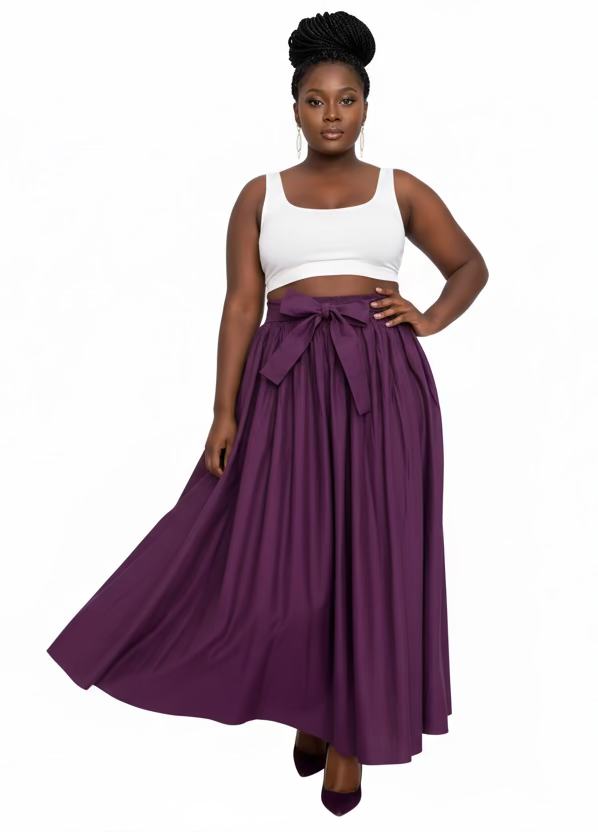 7001- Solid Long Maxi Skirt- Dark Purple