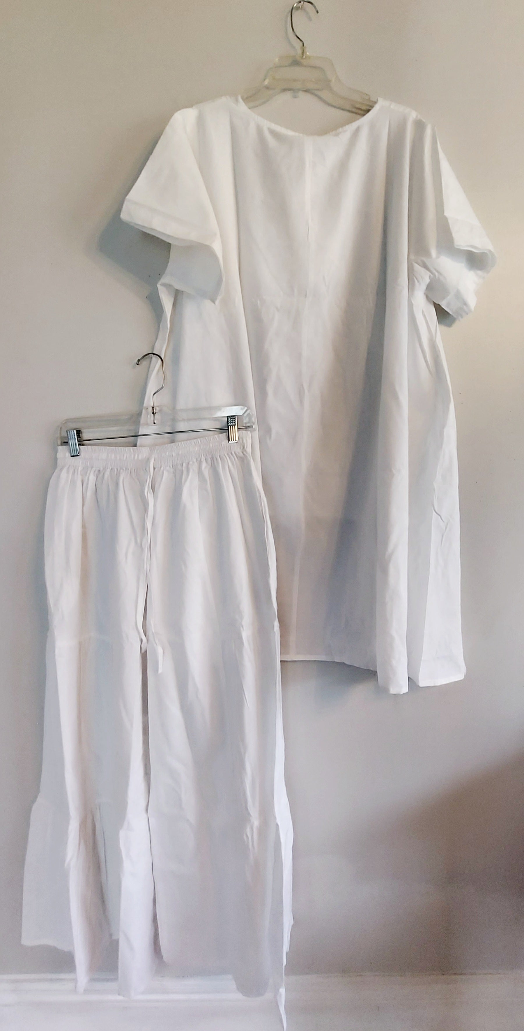 Cotton palazzo Pant & Blouse Set White 9002