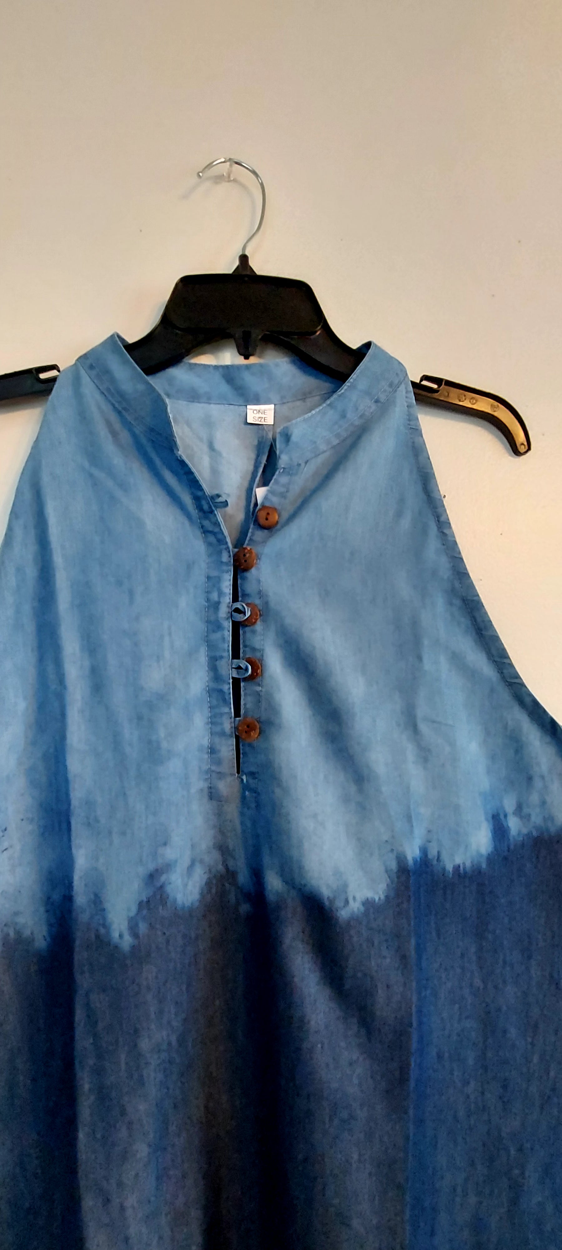 Haltered Neck Button Middi Dress 796 Two Tone  Denim