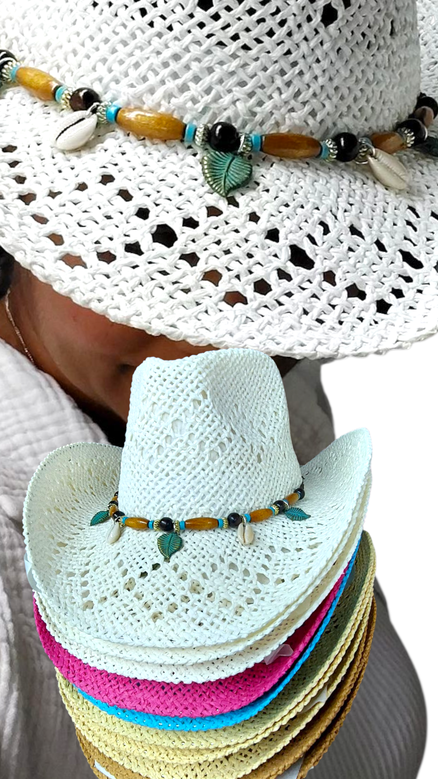 Cowgirl Straw Hat / Pack of 12 Western Hat- Cowrie Shell 2