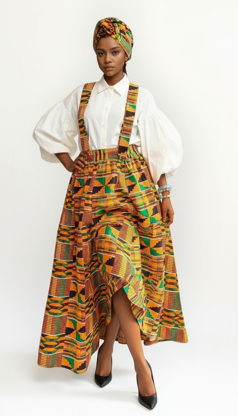 Cotton Maxi Skirt-1350 Orange Kente