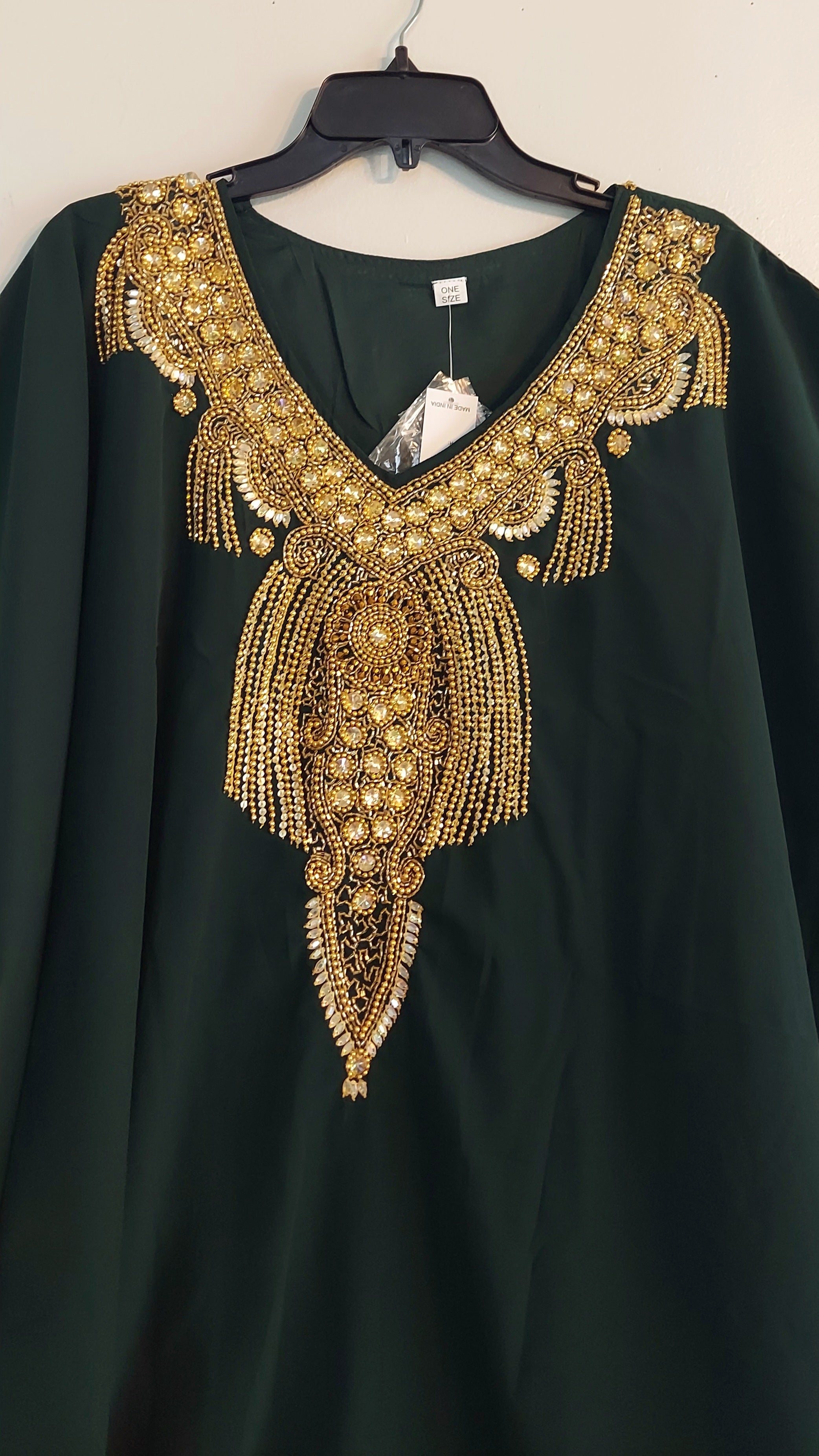 kaftan Palazzo Set Hunter Green And Gold - kP05