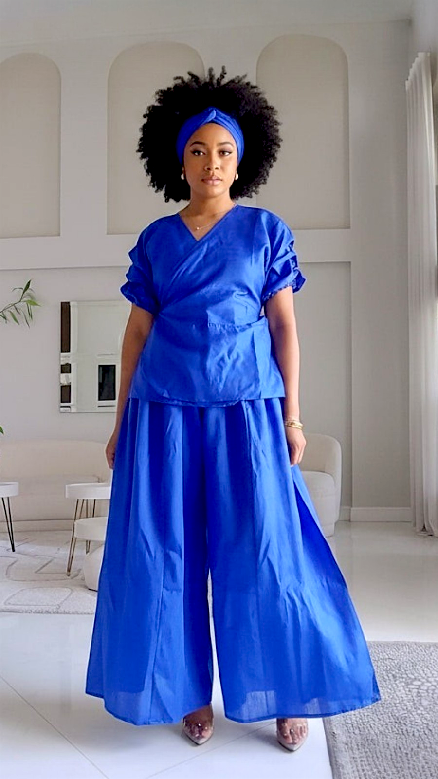 Faux Silk Palazzo Pant Set - Royal Blue 4196