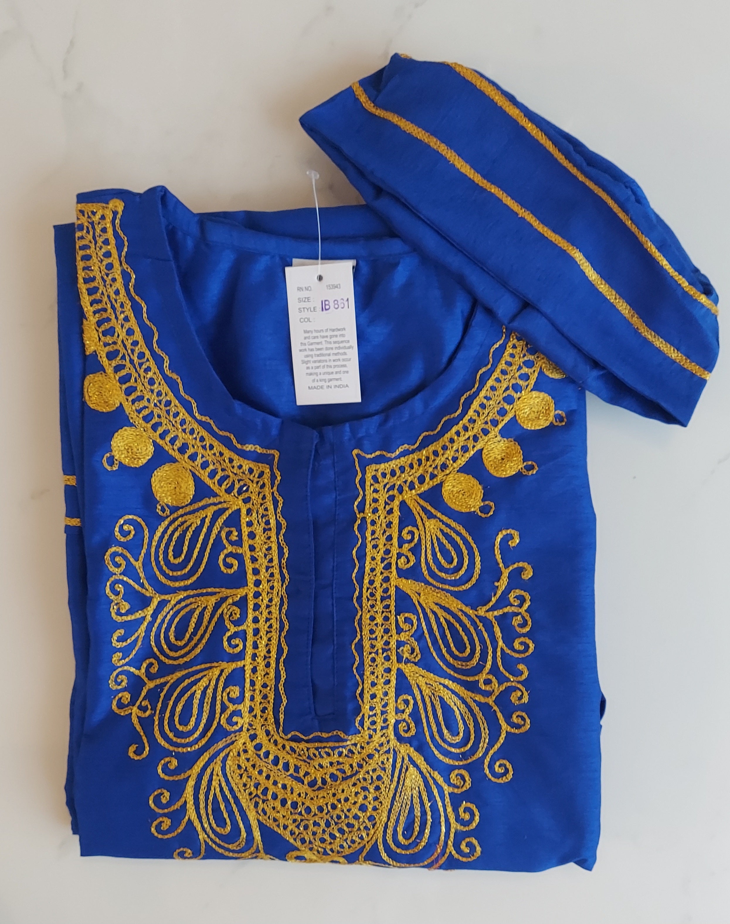 Men's African Attire / 3Pcs Silk Embroidery Set Royal Blue