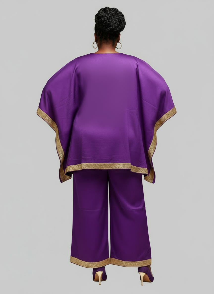 kaftan Palazzo Set Purple And Gold - kP05