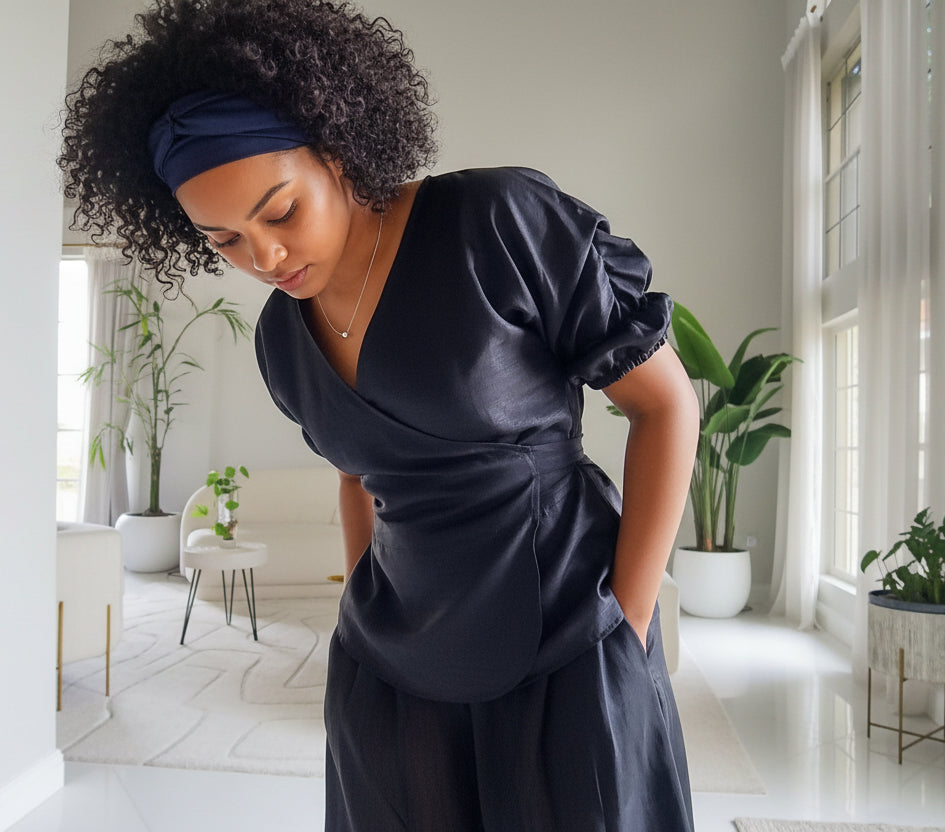 Faux Silk Palazzo Pant Set - Black 4196