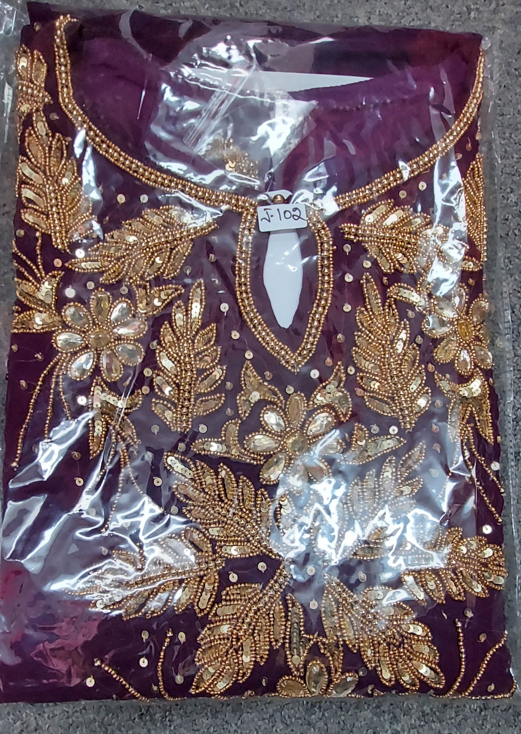 Beaded kaftan Dress With  Border Burgundy 102