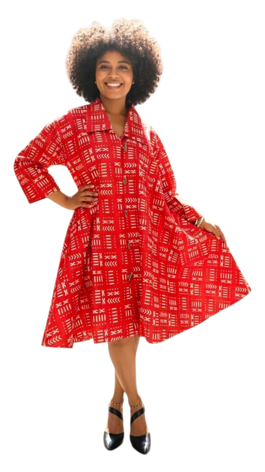 Cotton Swing Dress / Top / Ankara Red Tribal Print-243 / DRS029