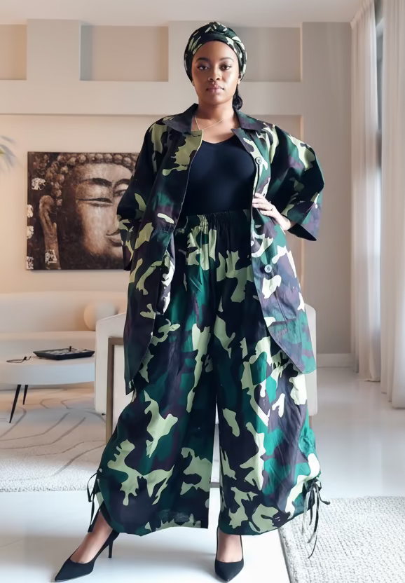 Camouflage Print 2-Piece Cotton Pant Set