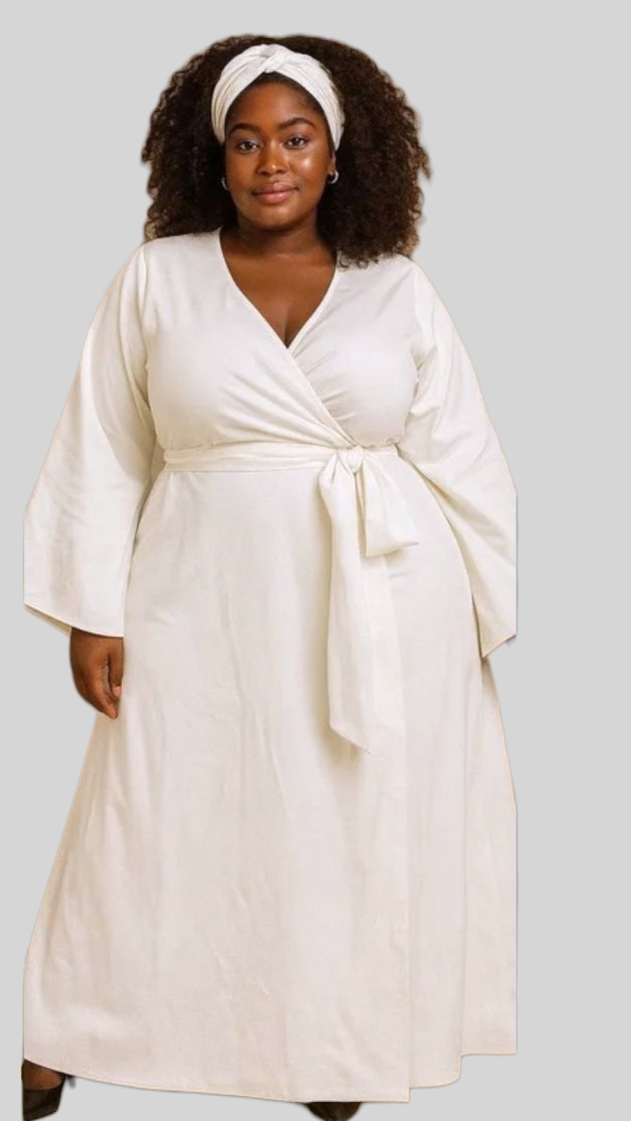 Women Wrap Around Dress/Bell sleeve - 1360 White