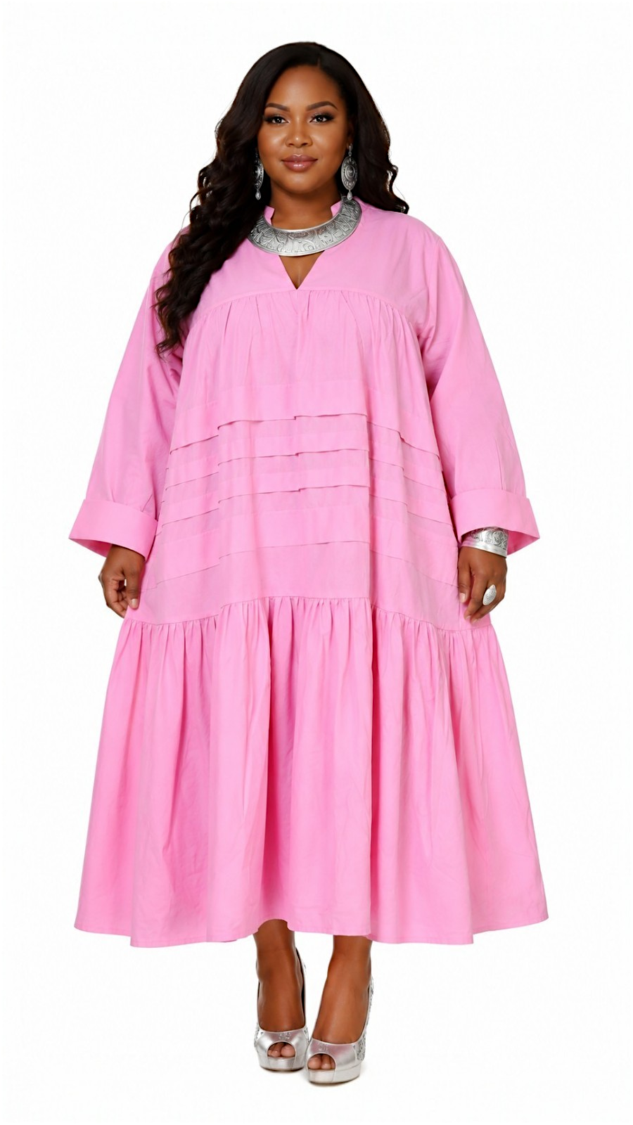 Tiered Midi Dress - Baby Pink 7580