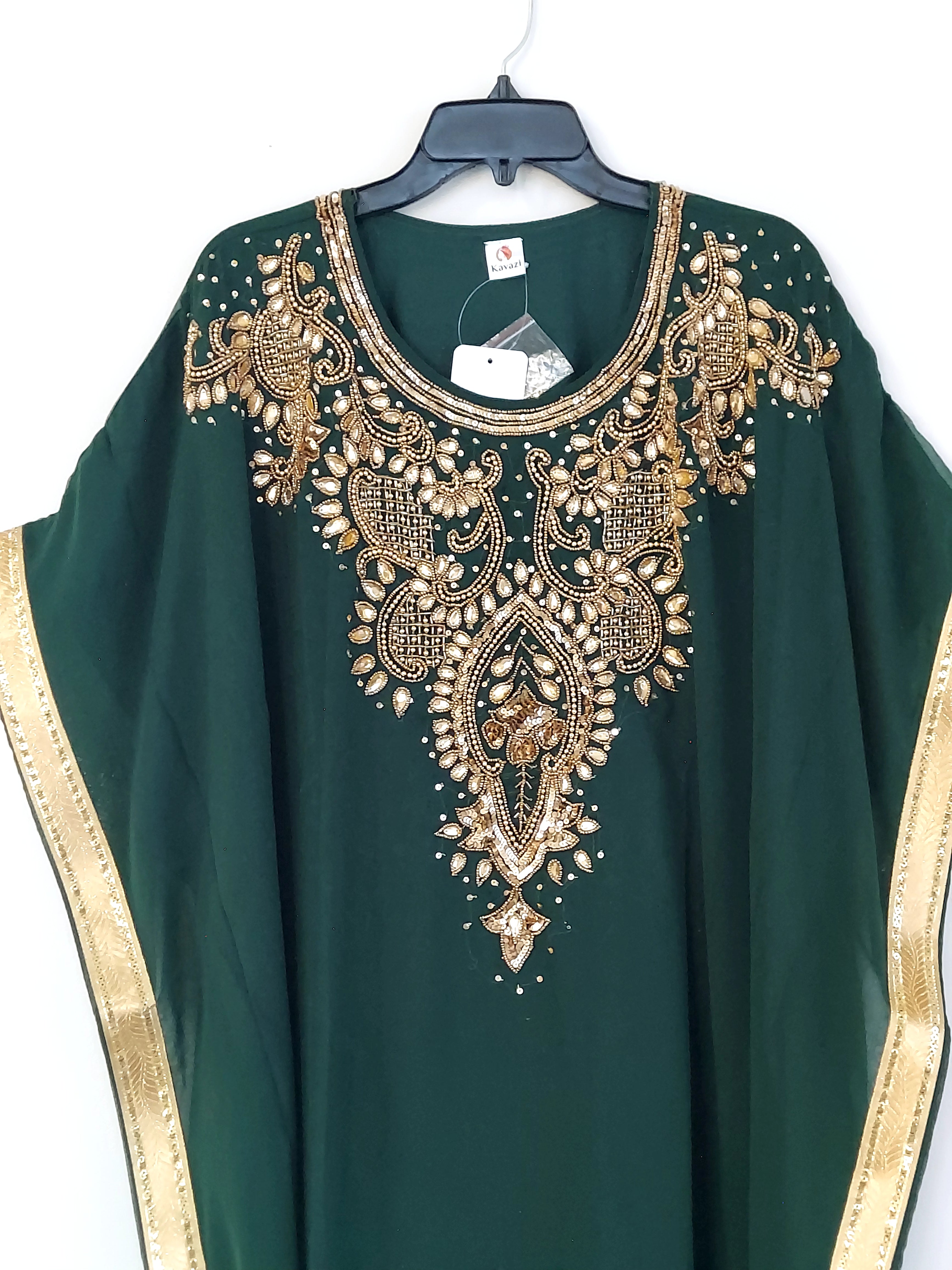 Beaded kaftan Dress With Gold Border J103