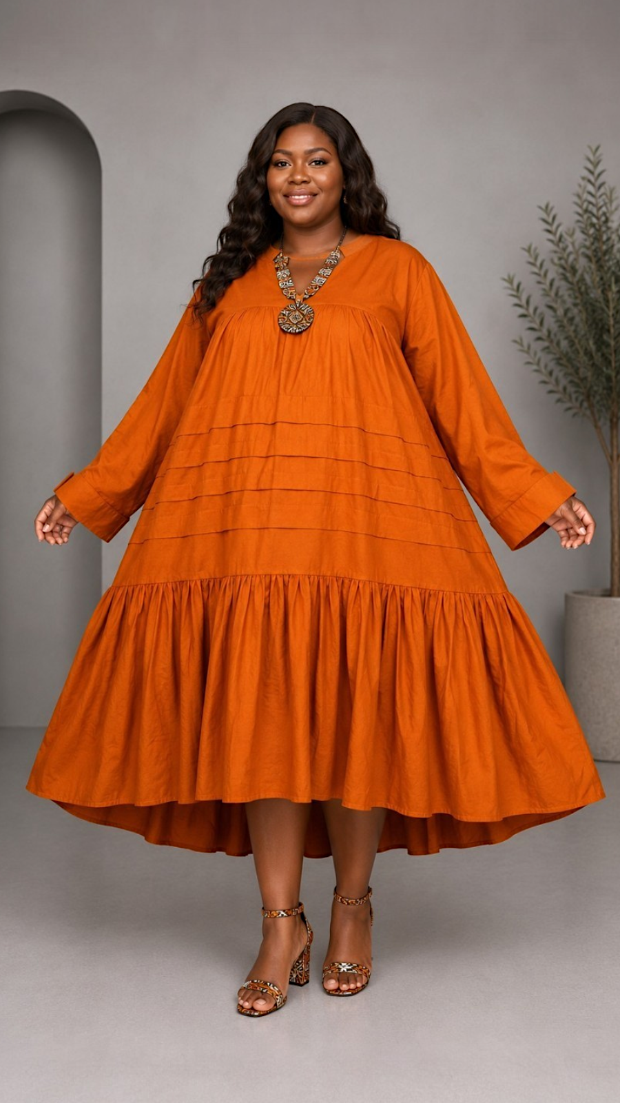 Tiered Midi Dress Teracotta -7580