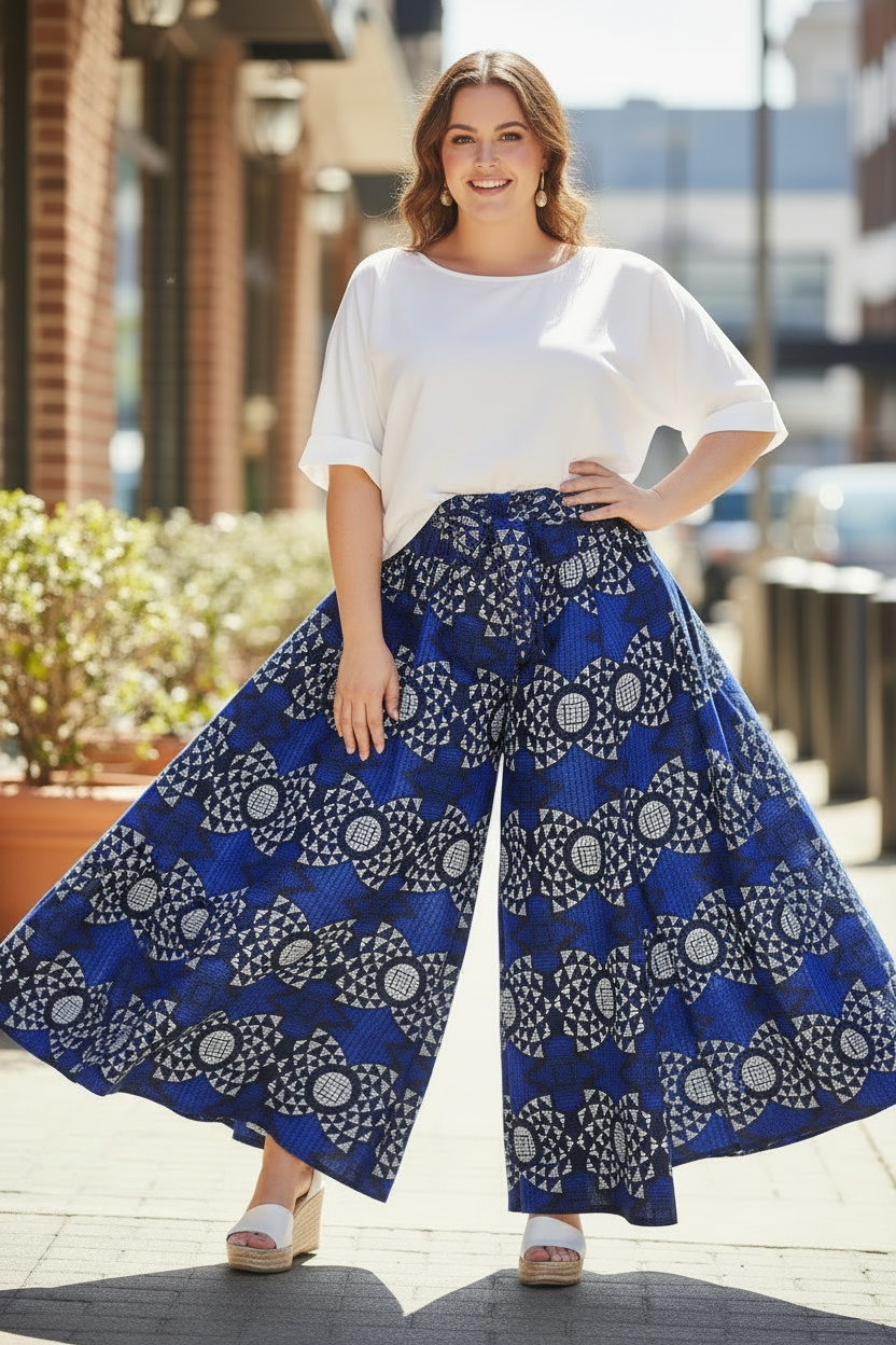701 Women Palazzo Pant / Wide Leg Pant -Blue Print 64