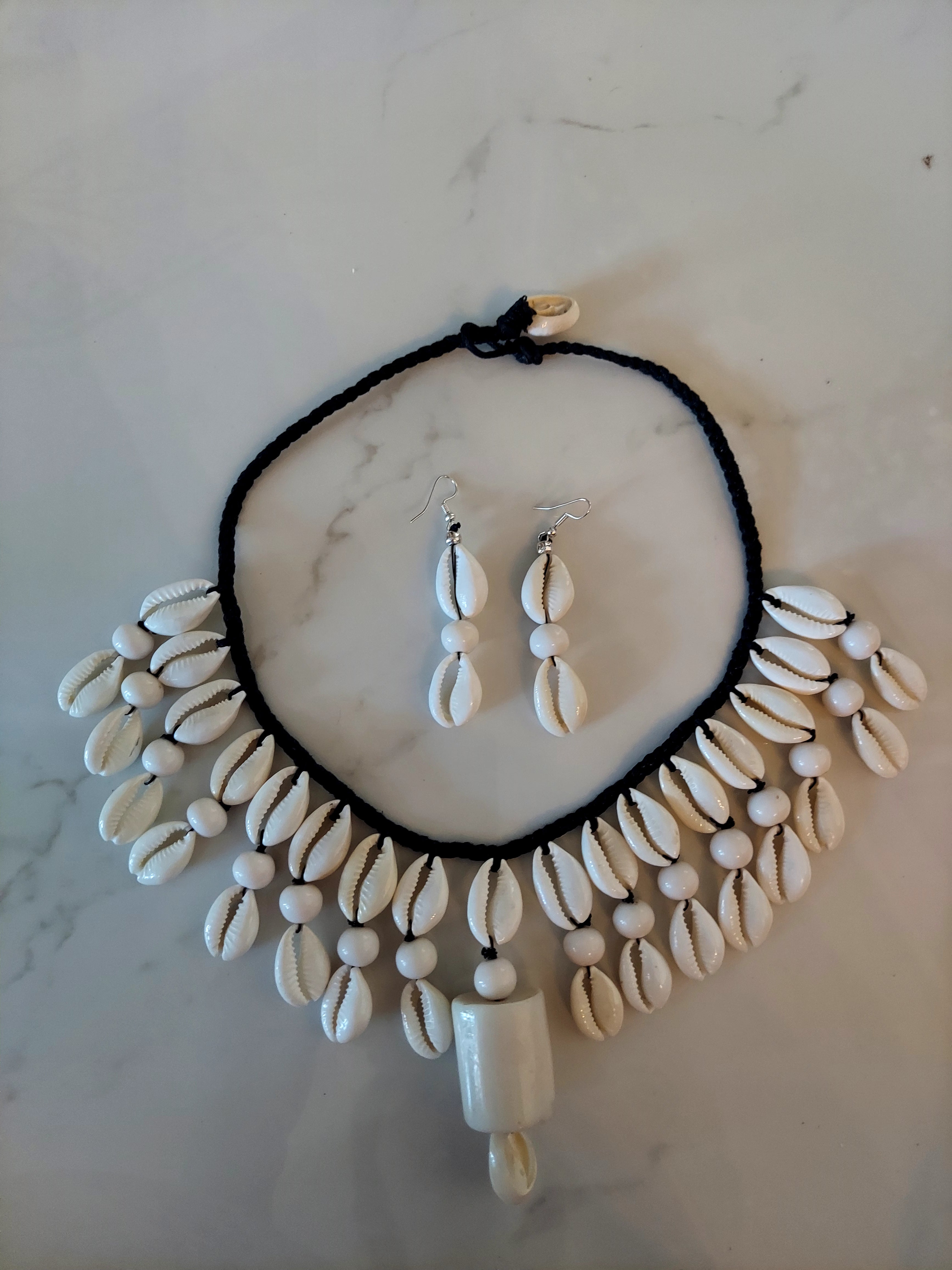 Cowrie Shell Necklace/ Earring Set Bone