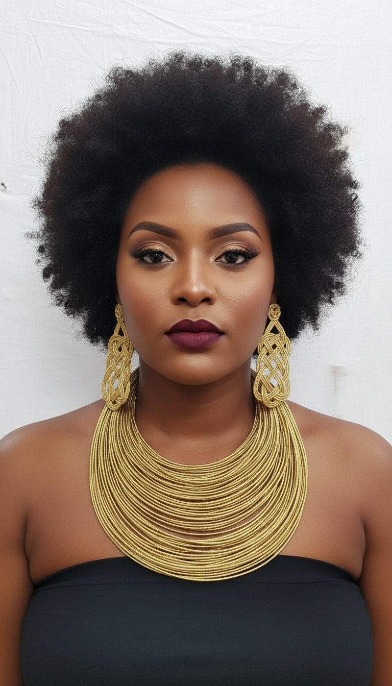 Rope Layered Necklace & Earrings Set Gold