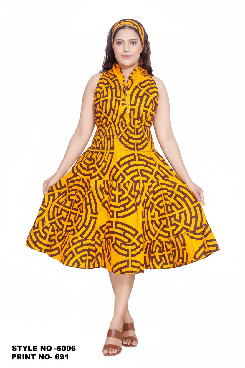5006 - Woman's Mid-Length Smock Dress Print