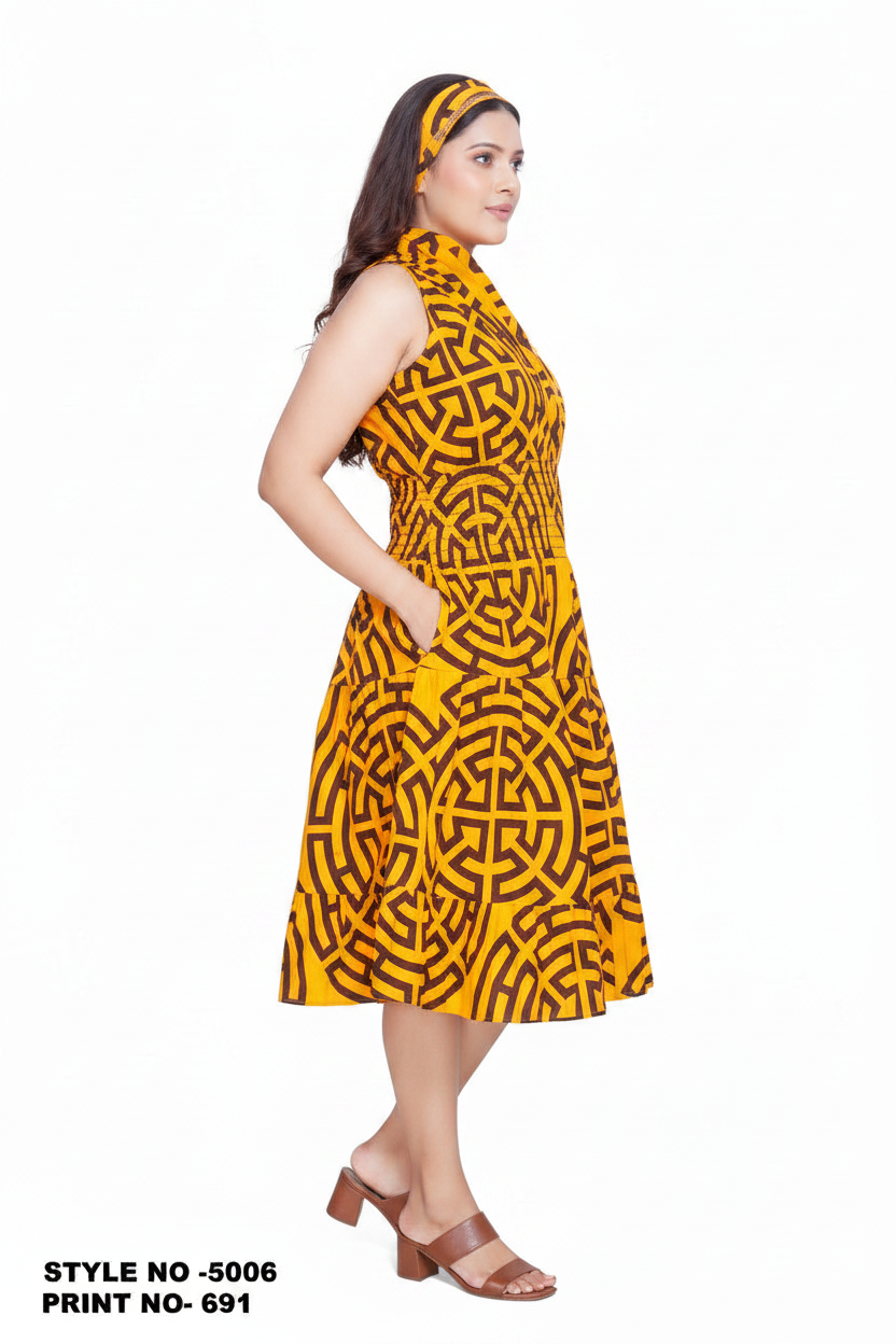 5006 - Woman's Mid-Length Smock Dress Print