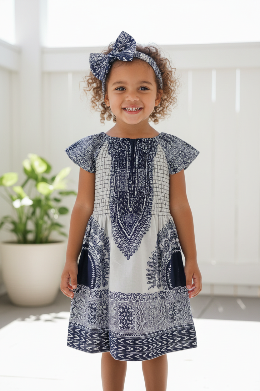Little Kids / Girls African Dashiki Dresses With Head Band 112