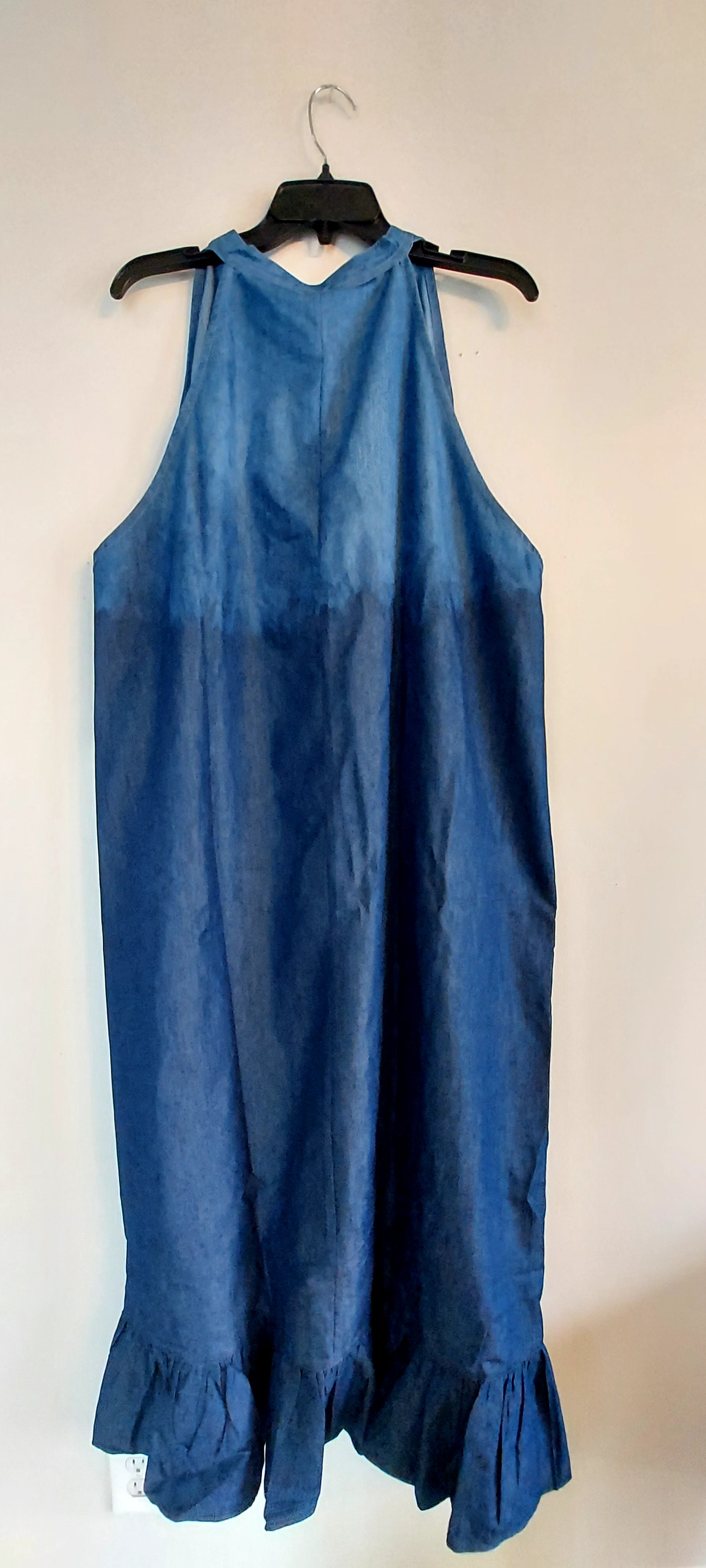 Haltered Neck Button Long Dress 795 Two Tone  Denim