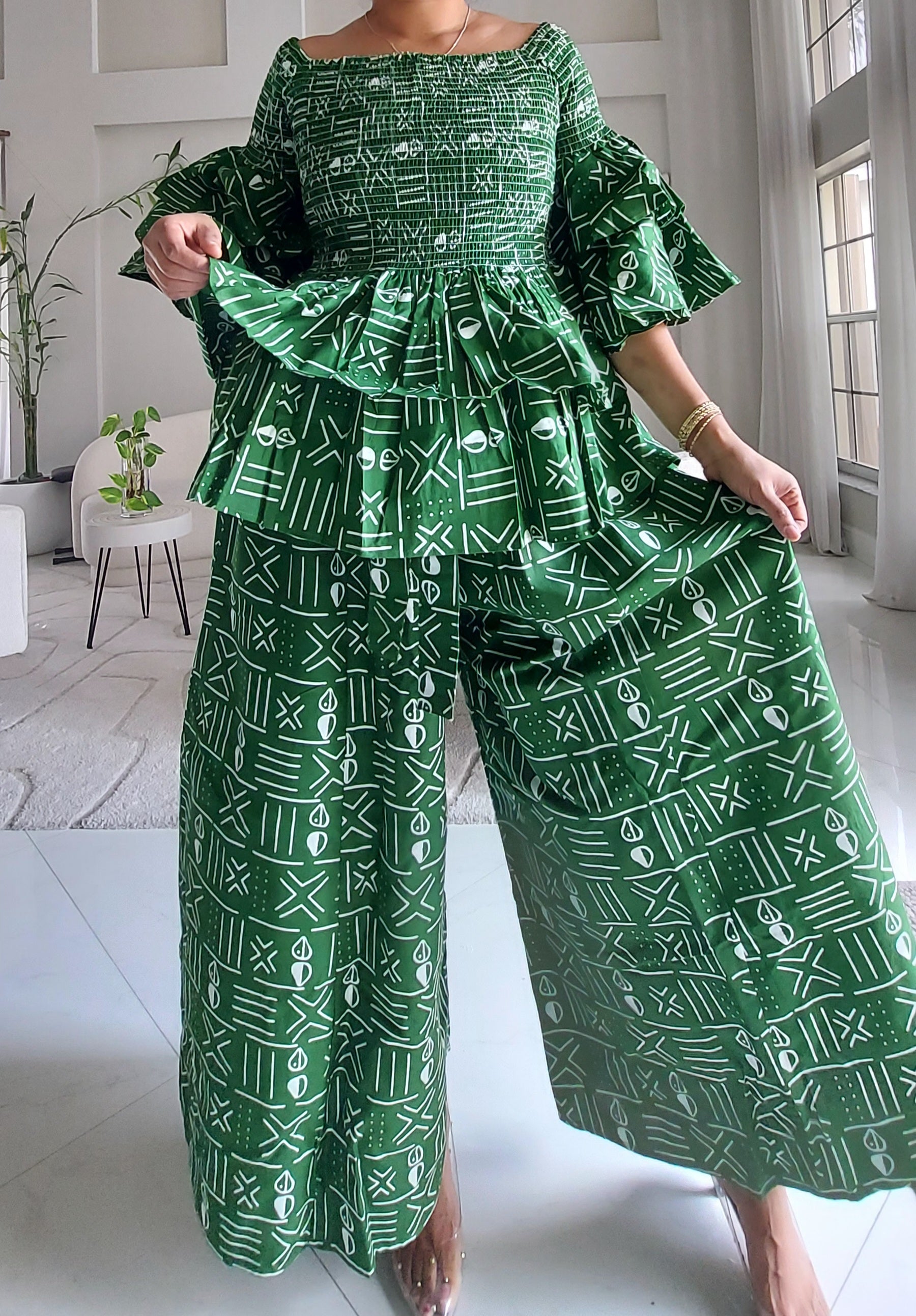 5-Piece African Ankara Pant Set Emerald - 019-PS14C