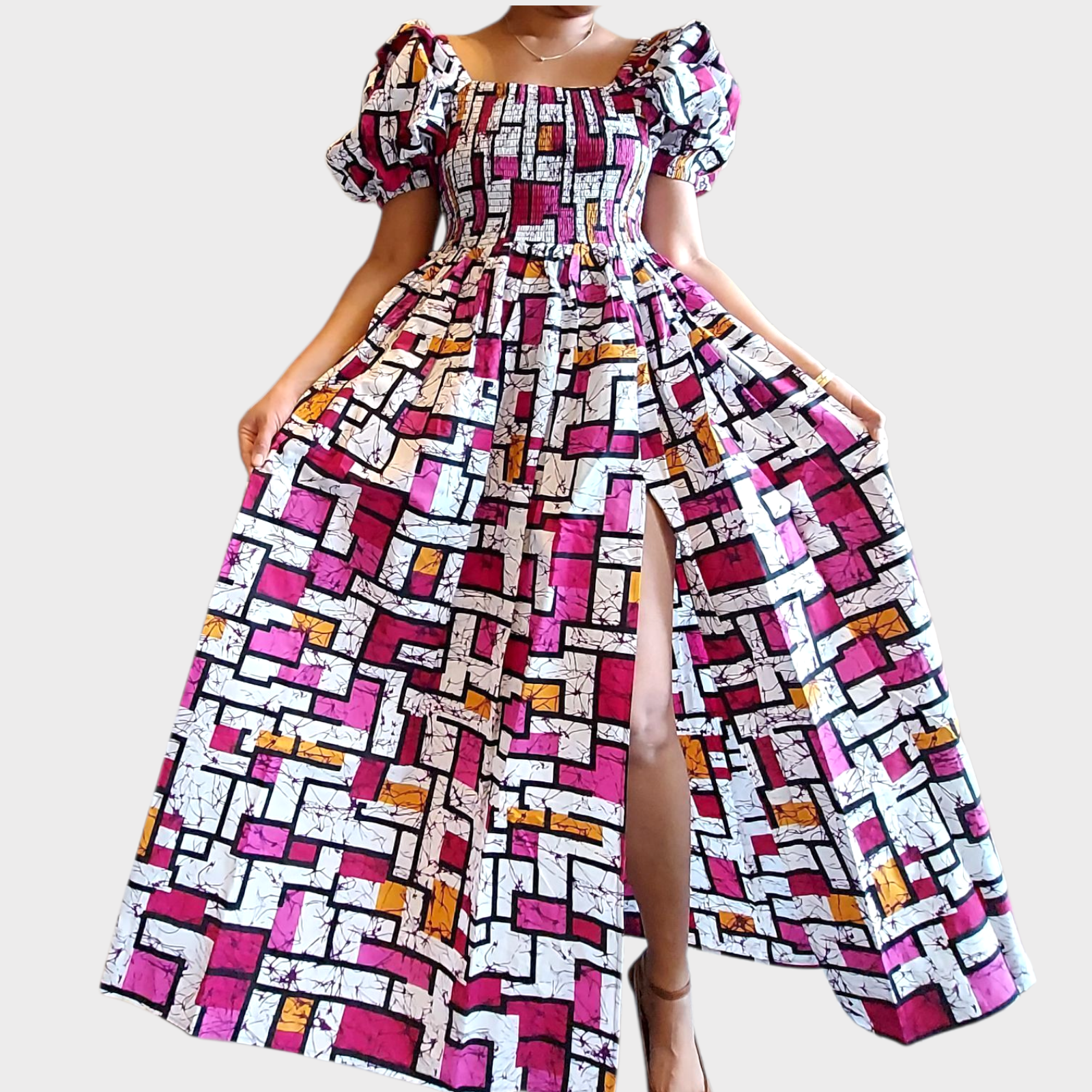 Maxi Slit Dress with Hat & Scarf Set SD01 Pink