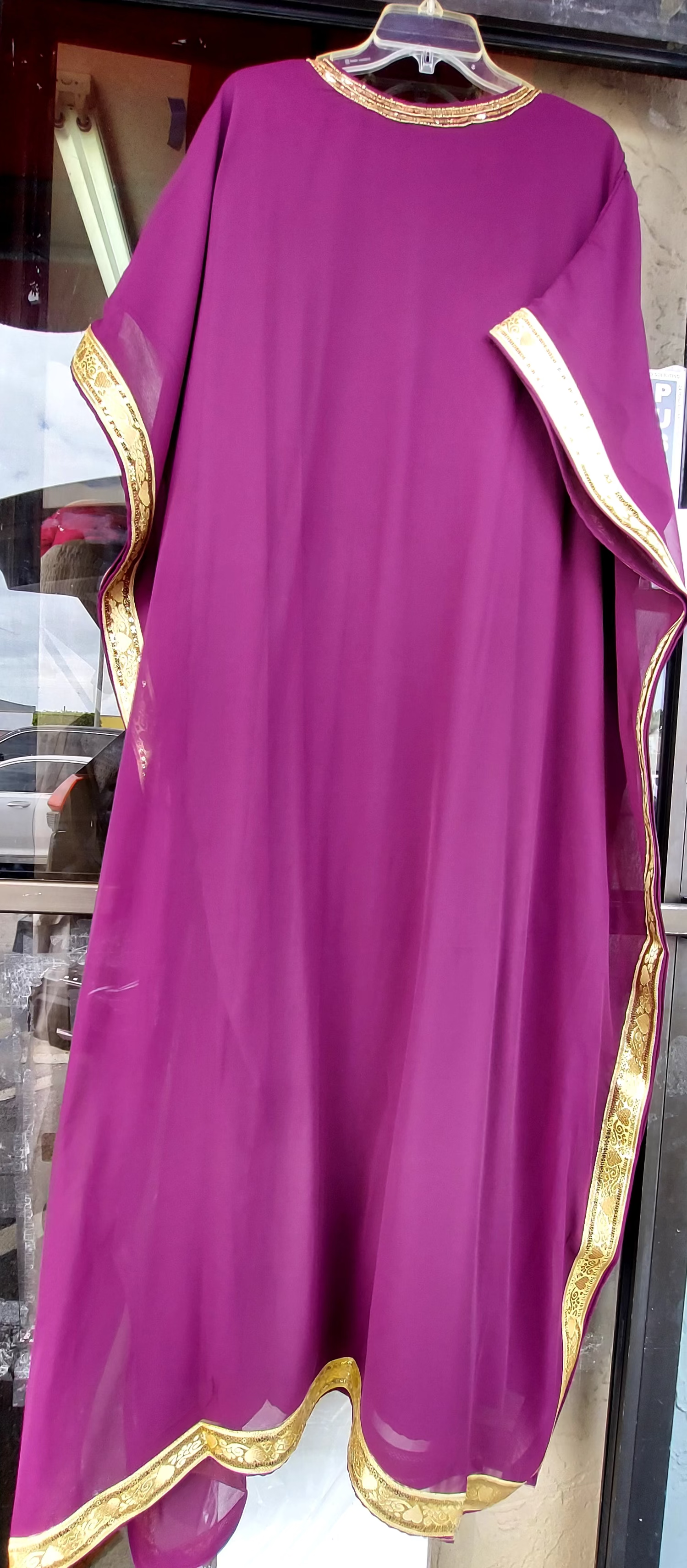 Beaded kaftan Dress With Gold Border Burgundy 103