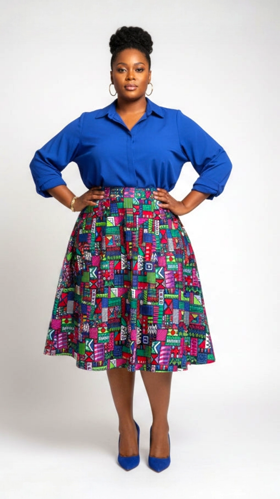 7012- Woman Mid Length Cotton skirt- 574Pink/Green