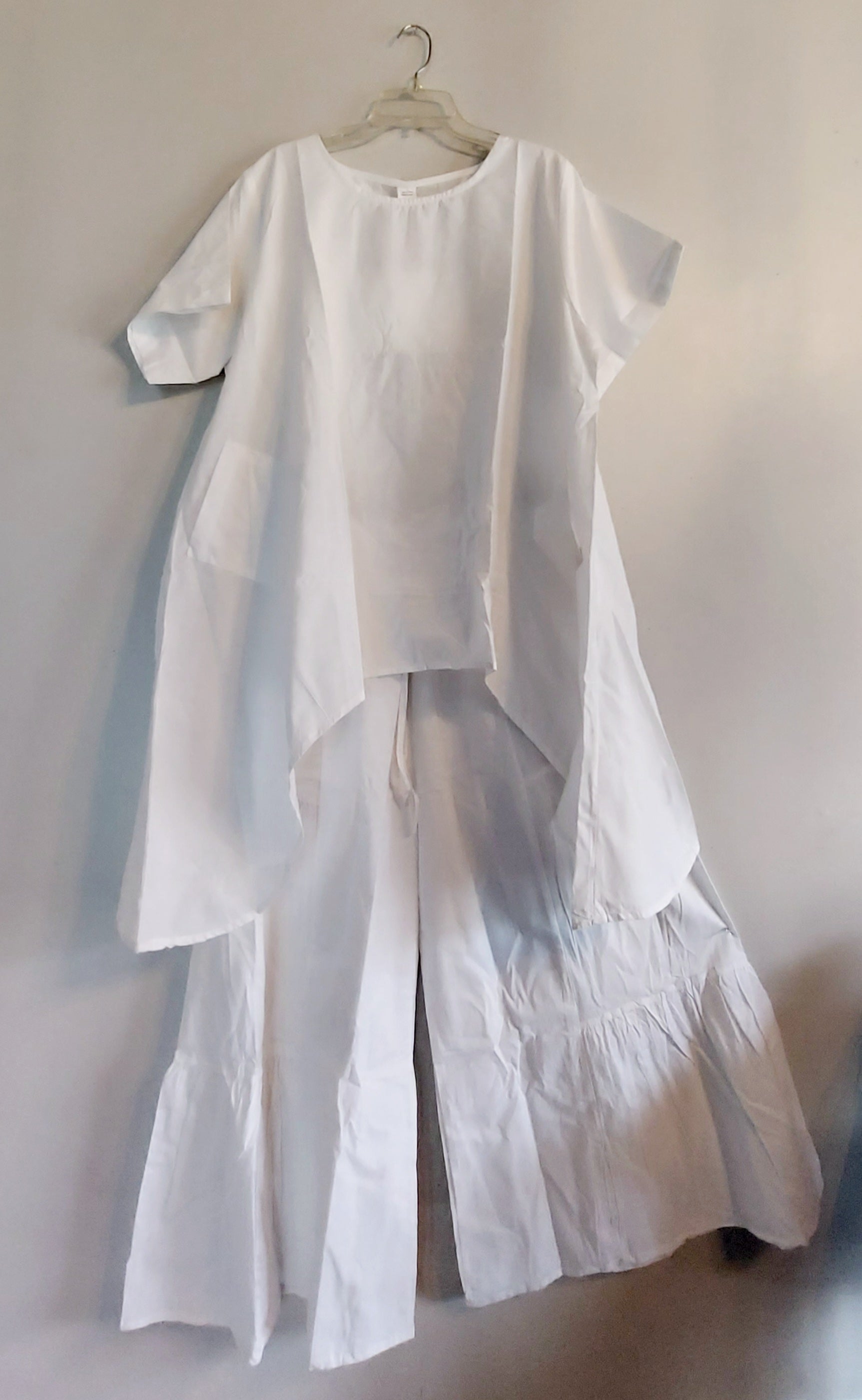 Cotton palazzo Pant & Blouse Set White 9002