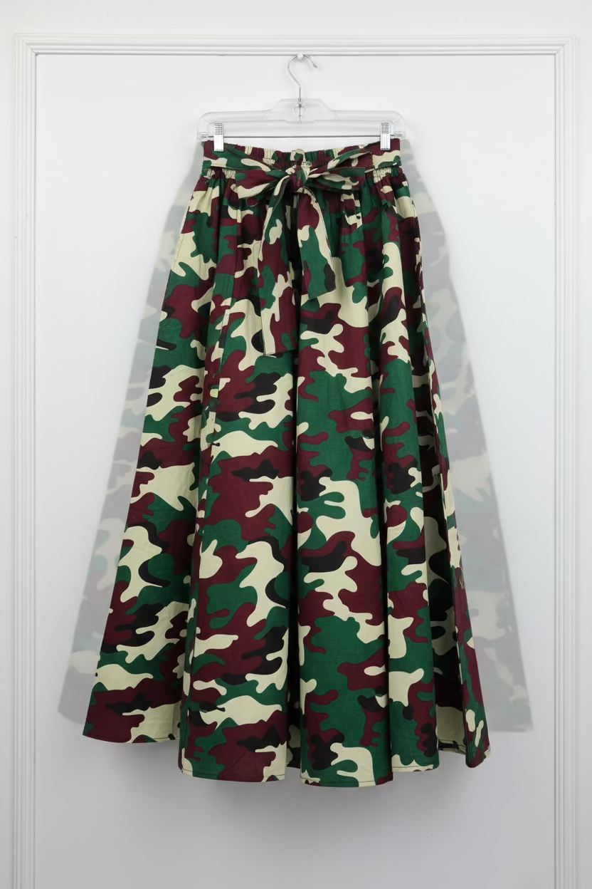 Wrap Blouse & Long Skirt Set- Burgundy Camouflage