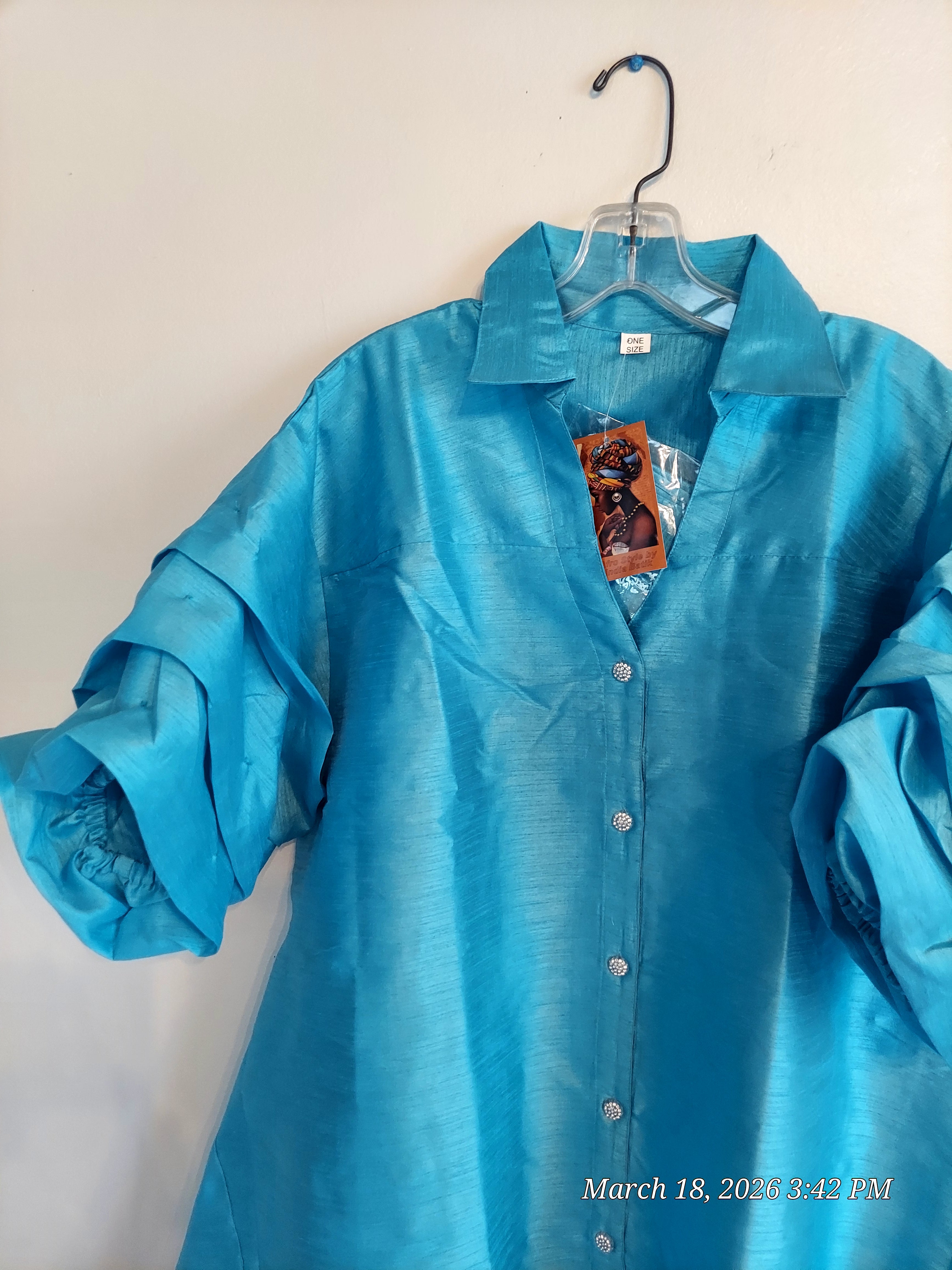 Swing Dress/ Faux Silk/ Ruffle Sleeve - 758 Teal