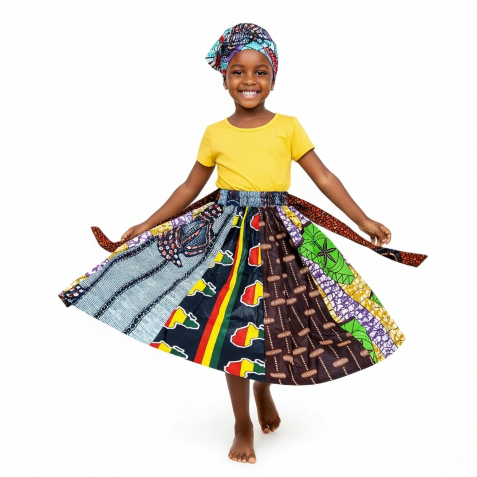 Kids Skirt & Scarf / One of A Kind Patch Print 153