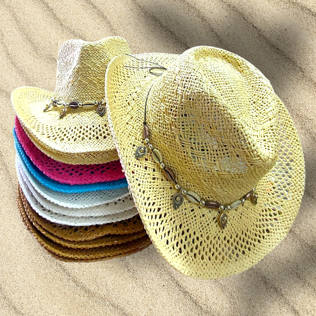 Cowgirl Straw Hat / Pack of 12 Western Hat- Cowrie Shell