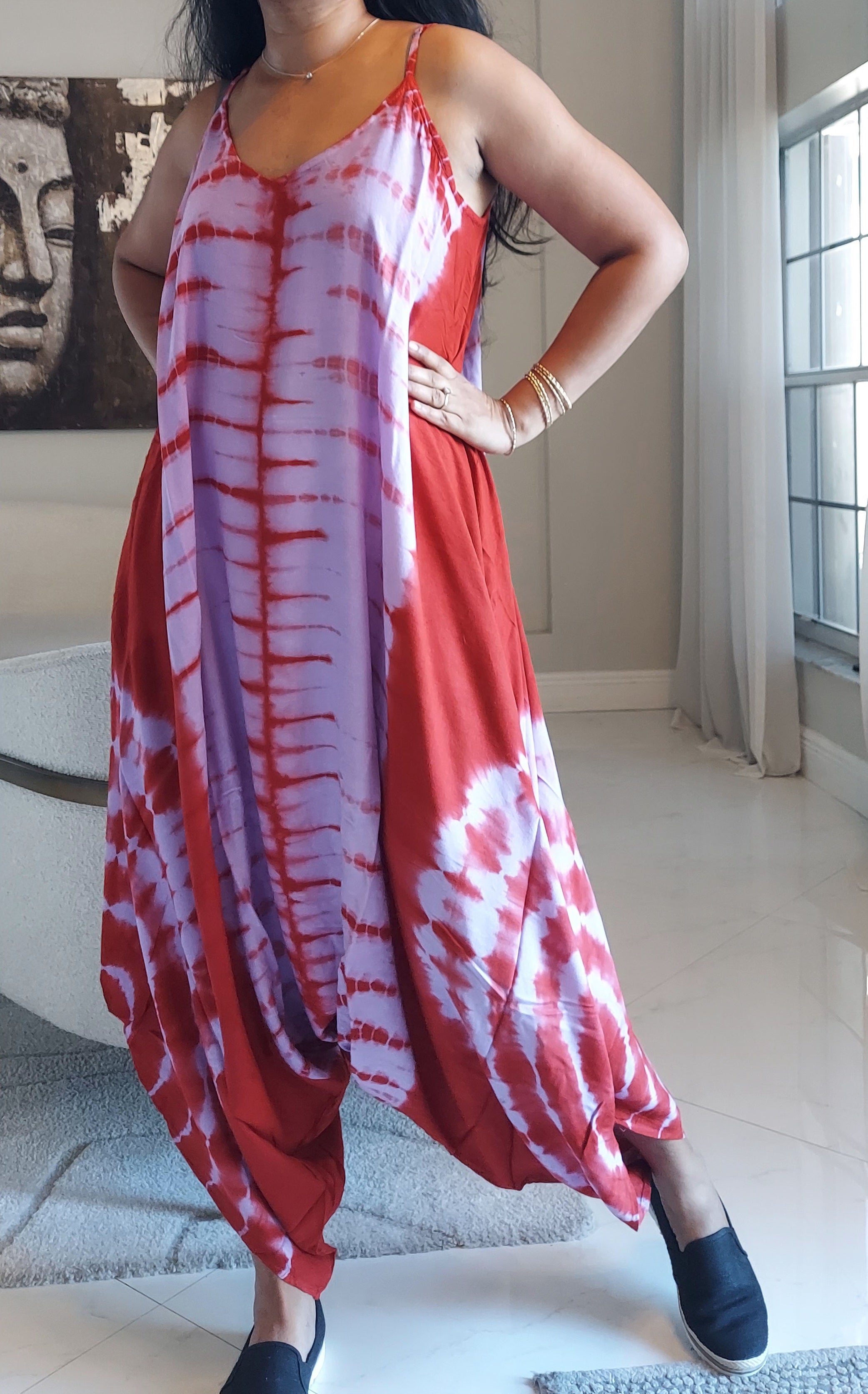 Harem Tie-Dye Jumpsuit Red/Purple 1105