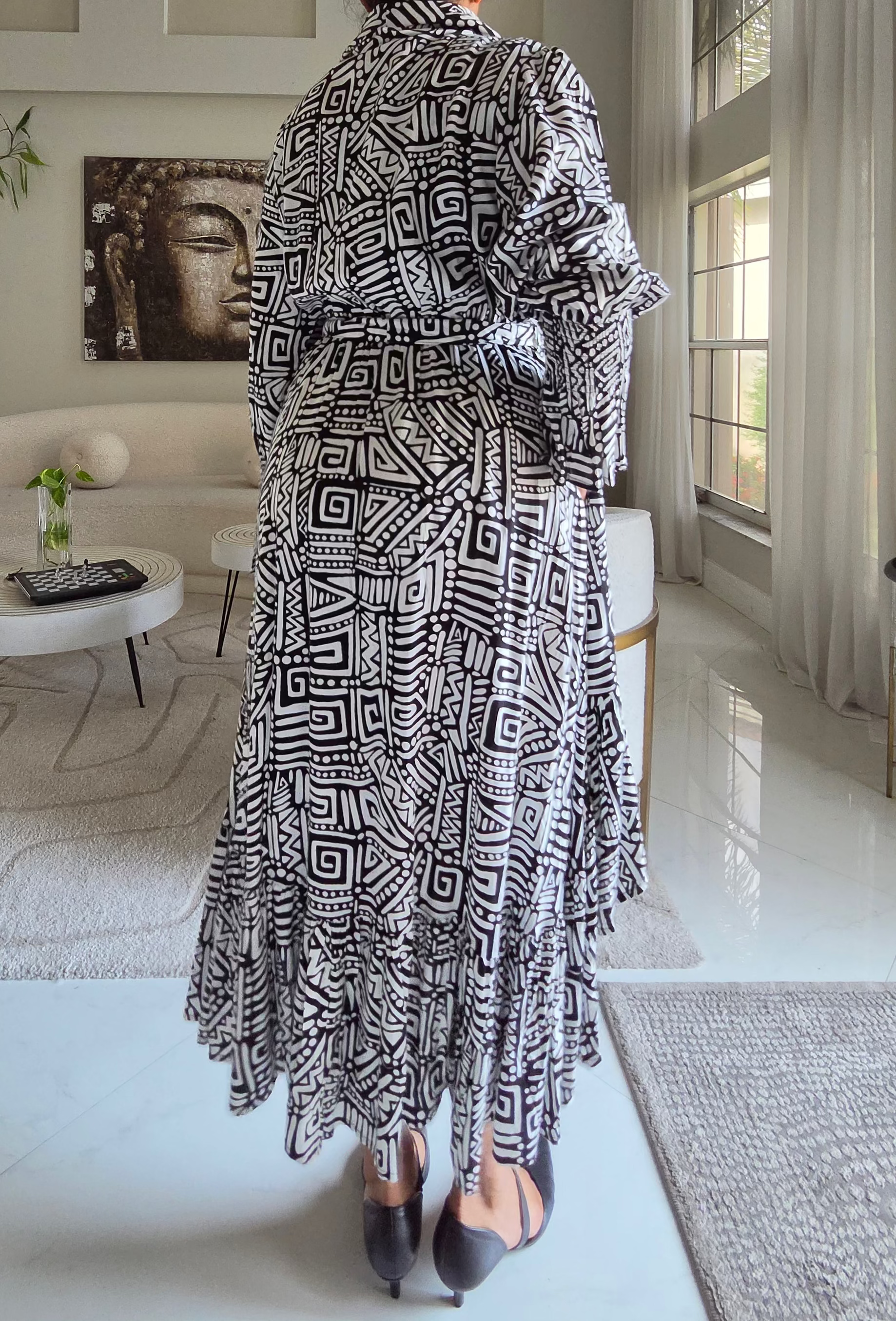 Monochrome Geometric High-Low Dress - 7632R