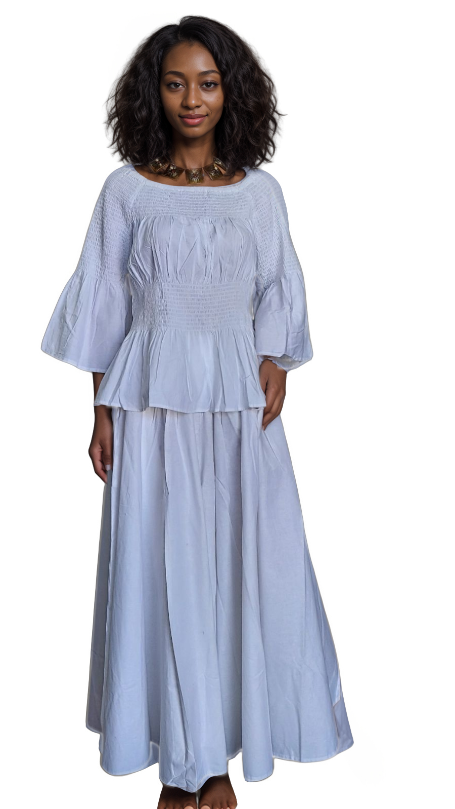 019 Smock & Flare Blouse- White