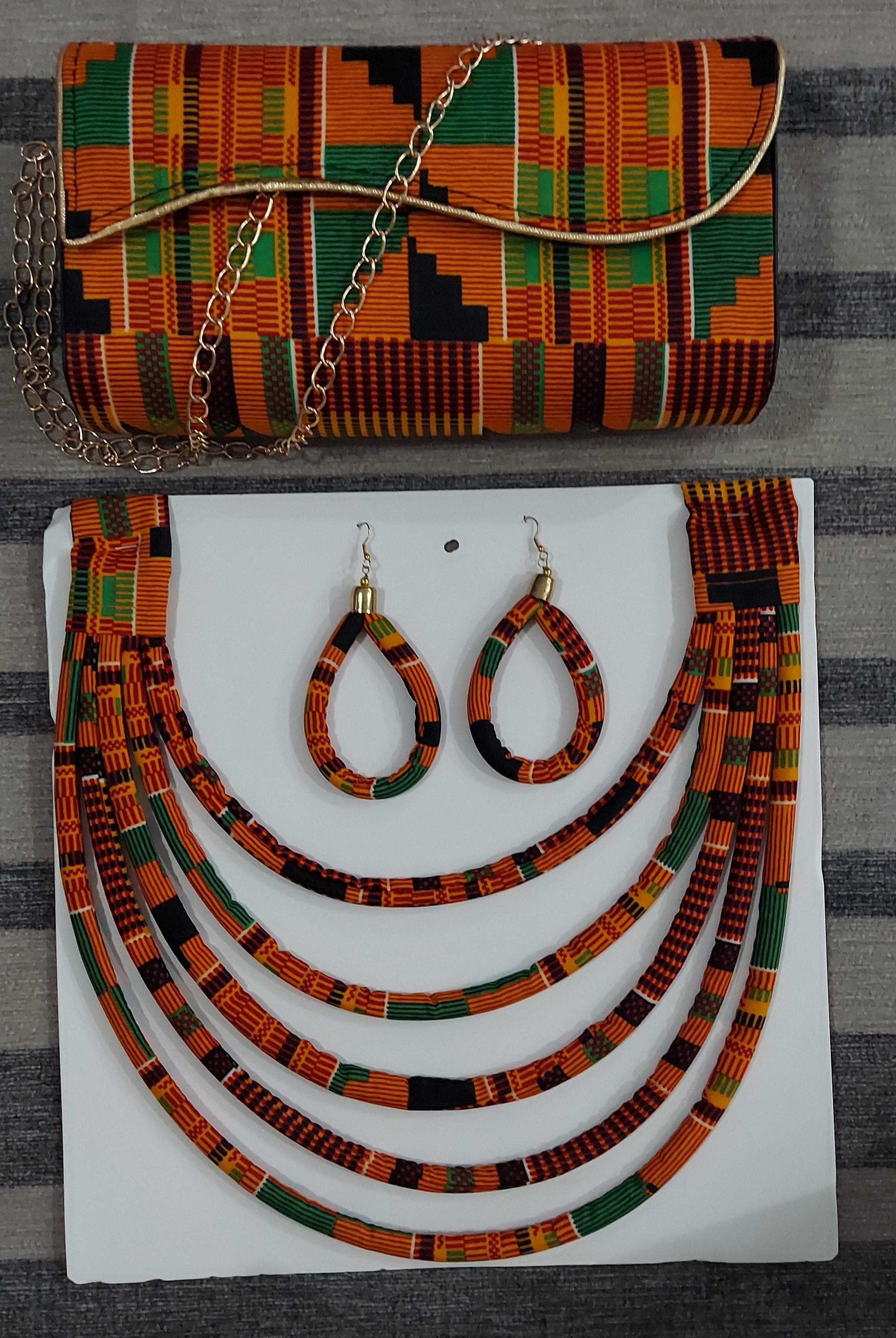 Clutch Bag & Rope  Necklace Set /African Kente /Ankara 27 Kente