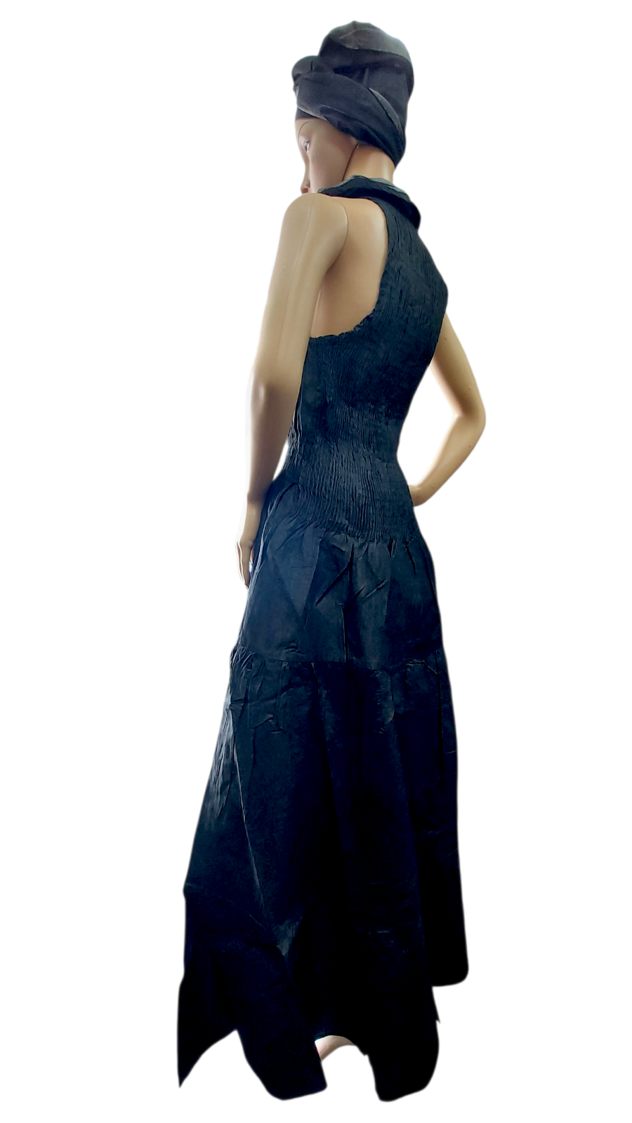 Smocked Halter Dress With Scarf Black Denim - 3028L
